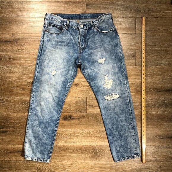 Levis 501 CT Jeans Mens 34x27 Light Stonewash Distressed Button Fly Taper - Picture 3 of 13